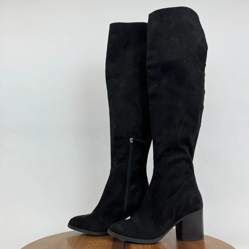 New Womens BP Luke Black Fabric Over The Knee‎ Riding Heeled Boots Size 6 M NWOB